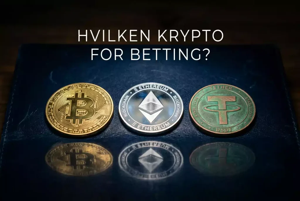 Symboler for Bitcoin, Ethereum og USDT – sammenligning av kryptovaluta for sportsbetting