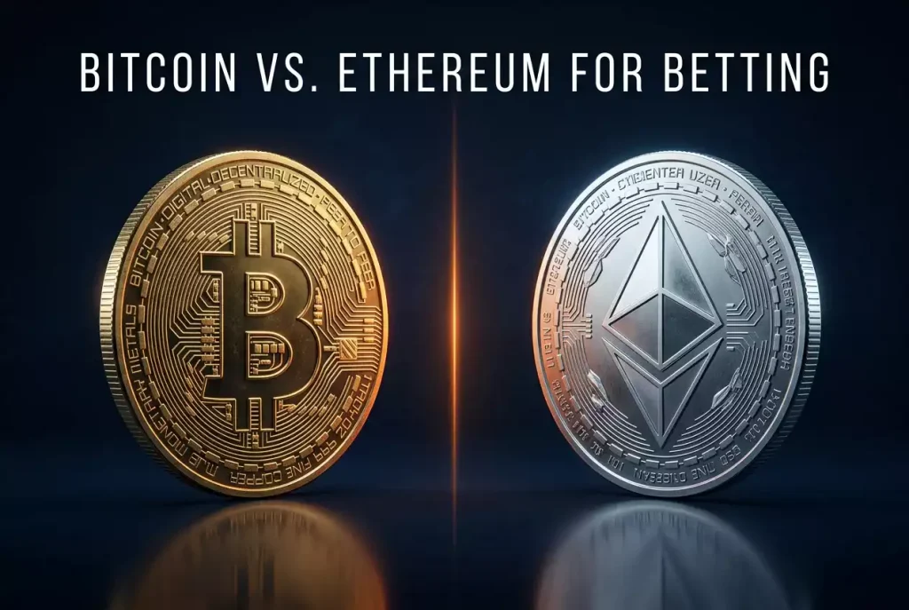 Bitcoin-symbol mot Ethereum-symbol – sammenligning for sportsbetting