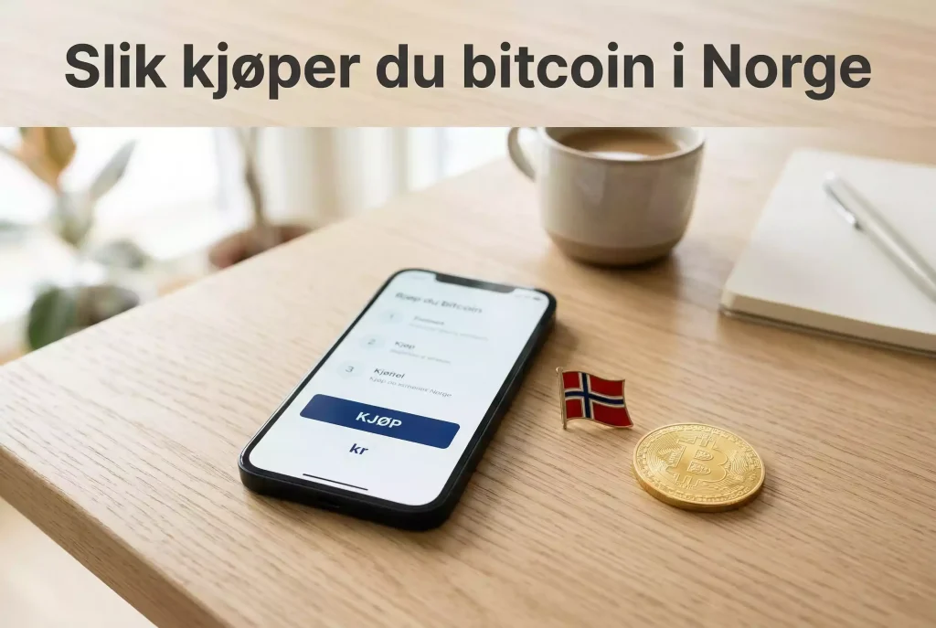 Norske kroner og bitcoin-symbol – slik kjøper du bitcoin i Norge